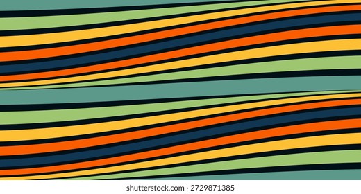 Abstractas colorido Vector de fondo de los años 70. Antiguas Fondo de pantalla retro con rayas de arco iris y líneas onduladas. Una ilustración a color de 1970 apta para carteles, Anuncios, artículos decorativos y arte mural.