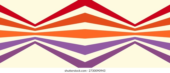 Abstrakter, bunter 70er-Jahre-Hintergrundvektor. Vintage Retro Tapete mit Regenbogenstreifen und gewellten Linien. Eine 1970 farbige Illustration, die sich für Poster, Banner, Dekorationsgegenstände und Wandkunst eignet.