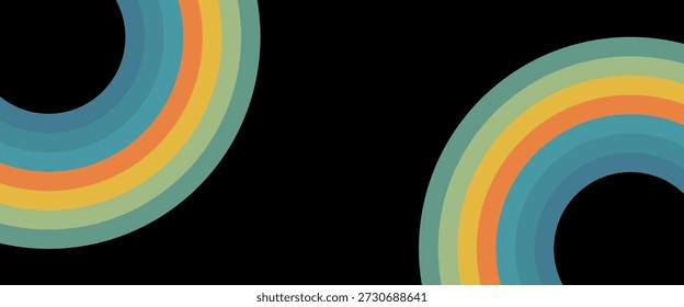 Abstractas colorido Vector de fondo de los años 70. Fondo de pantalla retro de Antiguas con rayas arcoíris y líneas onduladas.