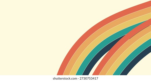 Abstractas colorido Vector de fondo de los años 70. Fondo de pantalla retro de Antiguas con rayas arcoíris y líneas onduladas.