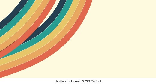 Abstractas colorido Vector de fondo de los años 70. Fondo de pantalla retro de Antiguas con rayas arcoíris y líneas onduladas.