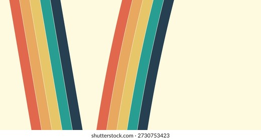 Abstract colorful 70s background vector. Vintage retro wallpaper with rainbow stripes and wavy lines.