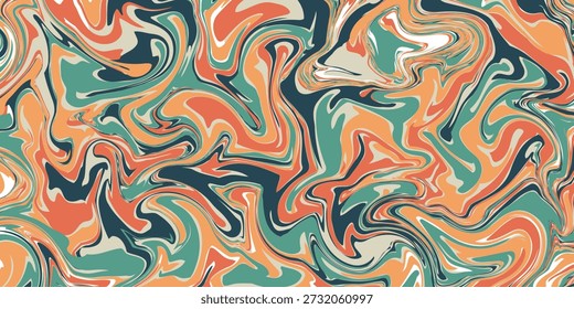 Vetor de fundo colorido abstrato dos anos 70. Papel de parede retro vintage com listras arco-íris e linhas onduladas. Uma ilustração colorida de 1970 adequada para cartazes, banners, itens decorativos e arte de parede. eps 10