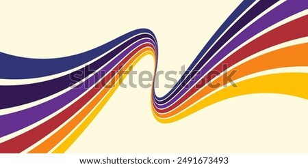 Abstract colorful 70s background vector. Vintage retro wallpaper with rainbow stripes and wavy lines. A 1970 color illustration suitable for posters, banners, decorative items and wall art.