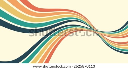 Abstract colorful 70s background vector. Vintage retro wallpaper with rainbow stripes and wavy lines. A 1970 color illustration suitable for posters, banners, decorative items and wall art.