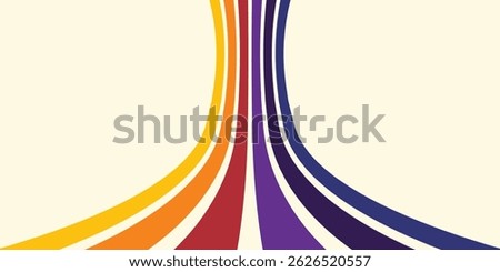 Abstract colorful 70s background vector. Vintage retro wallpaper with rainbow stripes and wavy lines. A 1970 color illustration suitable for posters, banners, decorative items and wall art.
