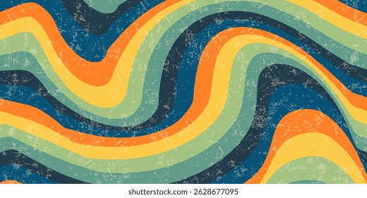 Abstract colorful 80s background vector. Vintage retro wallpaper with rainbow stripes and wavy lines. A 1970 color illustration suitable for posters, banners, decorative items and wall art.