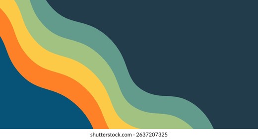 Abstract colorful 80s background vector. Vintage retro wallpaper with rainbow stripes and wavy lines. A 1970 color illustration suitable for posters, banners, decorative items and wall art. Eps10