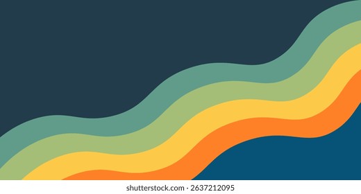 Abstract colorful 80s background vector. Vintage retro wallpaper with rainbow stripes and wavy lines. A 1970 color illustration suitable for posters, banners, decorative items and wall art. EPS 10