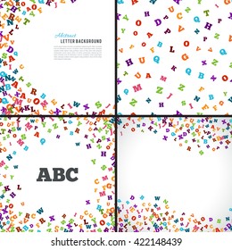 Abstract colorful alphabet ornament patterns isolated on white background. Vector illustration for bright education collection design. Random letters fly. Book concept set for grammar school