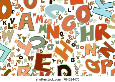 Abstract colorful alphabets letters, artistic for graphic design, catalog, textile or texture printing & background. Cartoon style vector.