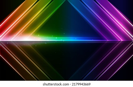 Abstract colorful arrow speed Key Door open Light out technology and with neon triangles. Hitech communication concept innovation background,  vector design