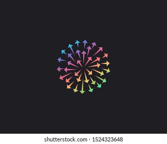 Abstract colorful arrows circle logo icon design modern minimal style illustration. Firework 3d sphere planet direction vector emblem sign symbol mark logotype