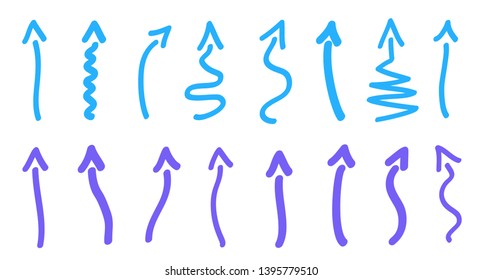 Abstract colorful arrows. Infographic elements isolated on white. Set of sketchy indicator signs. Hand drawn simple pointers. Sketchy symbols for your design
