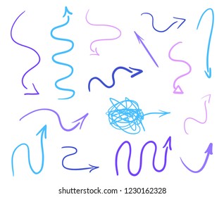 Abstract colorful arrows. Multicolored infographic elements isolated on white. Set of different indicator signs and pointers