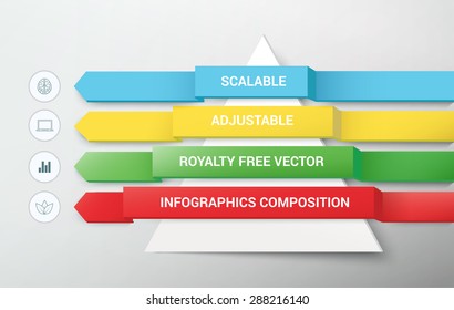 Abstract Colorful Arrows & Paper Cut Pyramid Composition for Your Infographics Design