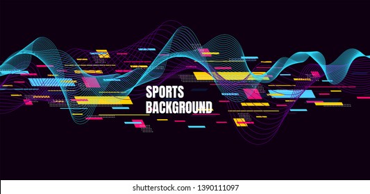 Abstract colorful art for sports background. Dynamic particles. Modern science and technology element with line design. Vector illustration