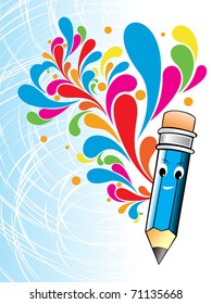 abstract colorful artwork with cute blue pencil