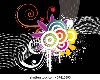 abstract colorful artwork with white grunge on black background