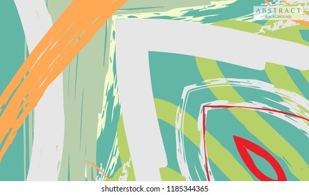 Abstract colorful asymmetric pattern. Hand drawn grunge background.  Digital brushstrokes painted texture. Contemporary modern art for book cover, card, flyer, banner, poster, brochure, booklet page