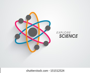 Abstract colorful atom, molar science concept on grey background. 