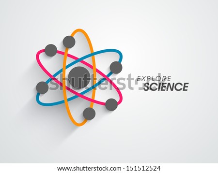 Abstract colorful atom, molar science concept on grey background. 