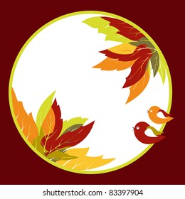 Abstract colorful autumn leaves with bird background