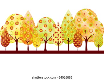 Abstract colorful autumn tree on white green background greeting card