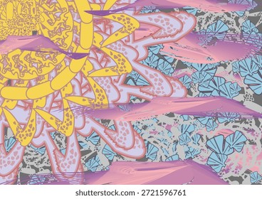 Fundo colorido abstrato criado por elementos decorativos para cartazes dinâmicos. Motivos de outono brilhantes criativos para meditação, conceitos de negócios, capas, interiores, azulejos, impressões, tendências de moda, têxteis, etc. 