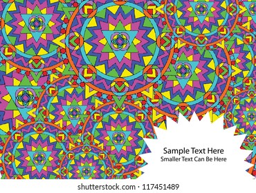 abstract colorful backdrop design with meditation mandala motives and frame for your text