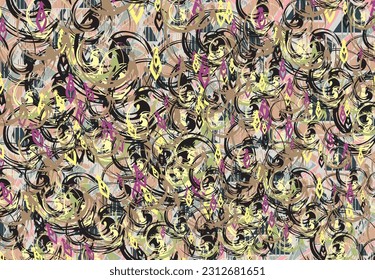 Abstract colorful backdrop with swirl elements for textiles or fabrics. Ornamental motifs for fashion trends, business concepts, interior solutions, covers, scrapbooking, backgrounds or textures, etc.
