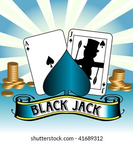 Abstract colorful background with ace of spades, black jack and golden coins