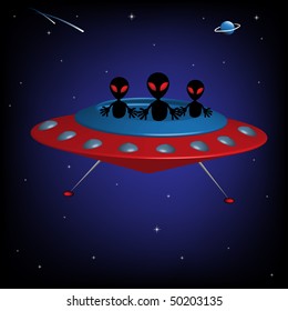 Abstract colorful background with alien spaceship flying through the space