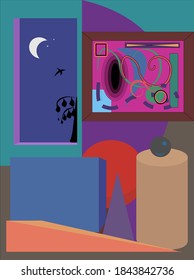 abstract colorful background, attic windows on the night
