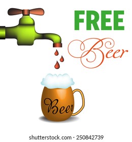 Abstract colorful background with beer flowing from a faucet. Free beer concept