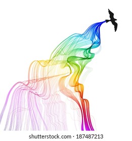 Abstract colorful background with bird and wave for design, VECTOR