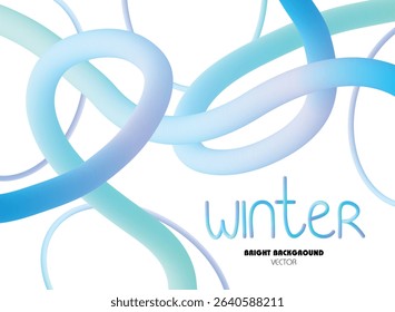 Abstract colorful background with blue gradient lines. Vibrant 3D vector waves and swirls on white background. Vivid wavy graphic elements. Bright winter template with copy space.	