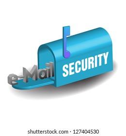 Abstract colorful background with blue mailbox on which is written the word security and the word email coming out from the box