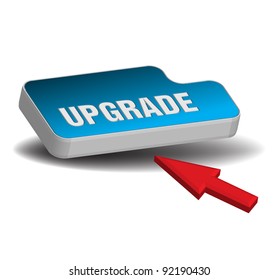 Abstract colorful background with a blue upgrade button and a red cursor isolated on white. Upgrade concept