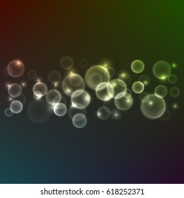 Abstract colorful background with bokeh and lights. Design for ads, website, banners and posters. Realistic vector illustration on dark background.