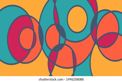 Abstract colorful geometriс background. Bold mosaic with red and yellow color circles. Fabric or carpet modern print. Kids product pattern. Warm color palette abstraction. Psychedelic template