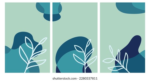 Resumen de fondo colorido botánico plantilla de arte mural de mediados de siglo