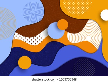 Abstract colorful background with bright colored wave paper cut shapes concept, circles, lines and dots. Template for design layout for presentation, flyer, poster, banner. Vector illustration