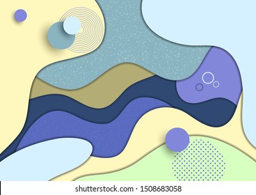 Abstract colorful background with bright colored wave paper cut shapes concept, circles, lines and dots. Template for design layout for presentation, flyer, poster, banner. Vector illustration