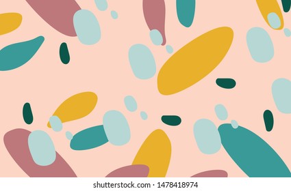 Abstract colorful background with bright elements. Vector texture for textile, wrapping paper and kids clothes design. Simple modern texture with chaotic hand drawn shapes. 