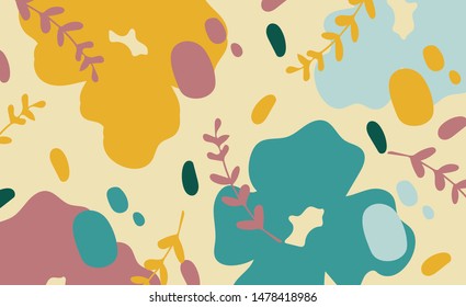 Abstract colorful background with bright elements. Vector texture for textile, wrapping paper and kids clothes design. Simple modern texture with chaotic hand drawn shapes. 