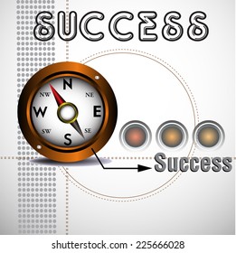 Abstract colorful background with a brown compass indicating the direction of success. Success concept