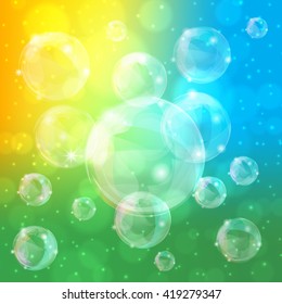 Abstract colorful background of bubbles and bokeh, vector illustration