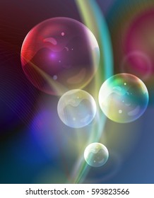 Abstract colorful background with bubbles and effect bokeh. Vector blur magic backdrop with gradient and blend of lines