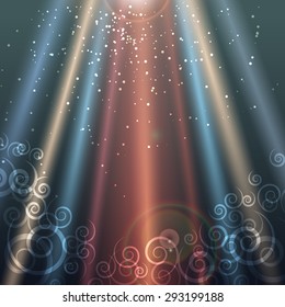 Abstract colorful background. Bubbles, swirls and rays of light.